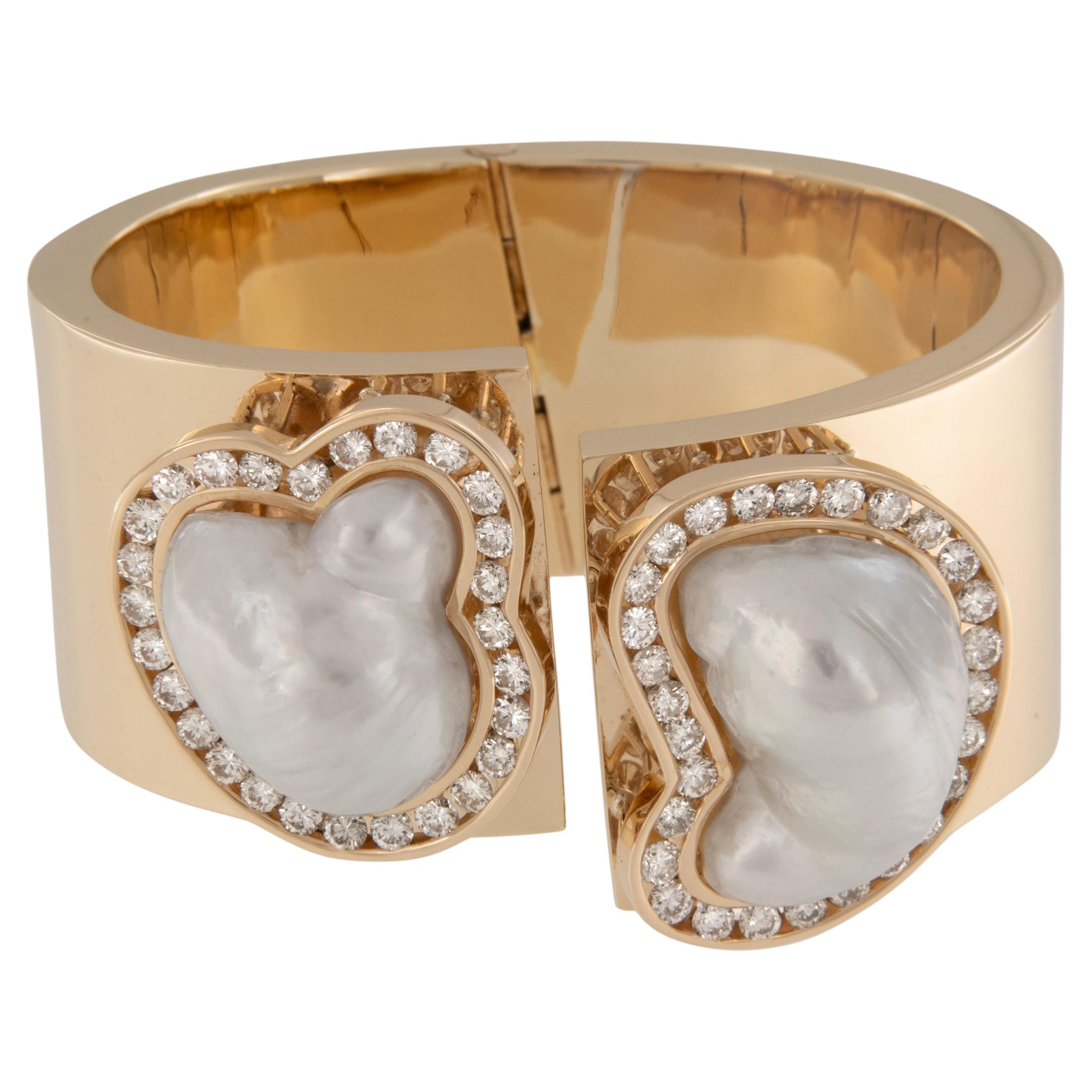 Epic -14 Karat & 18 Karat Gelbgold Barock Perlen und Diamanten Armreif