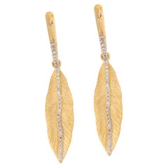 Yellow Gold 0.35 Cttw. Diamond Feather Dangle Earrings