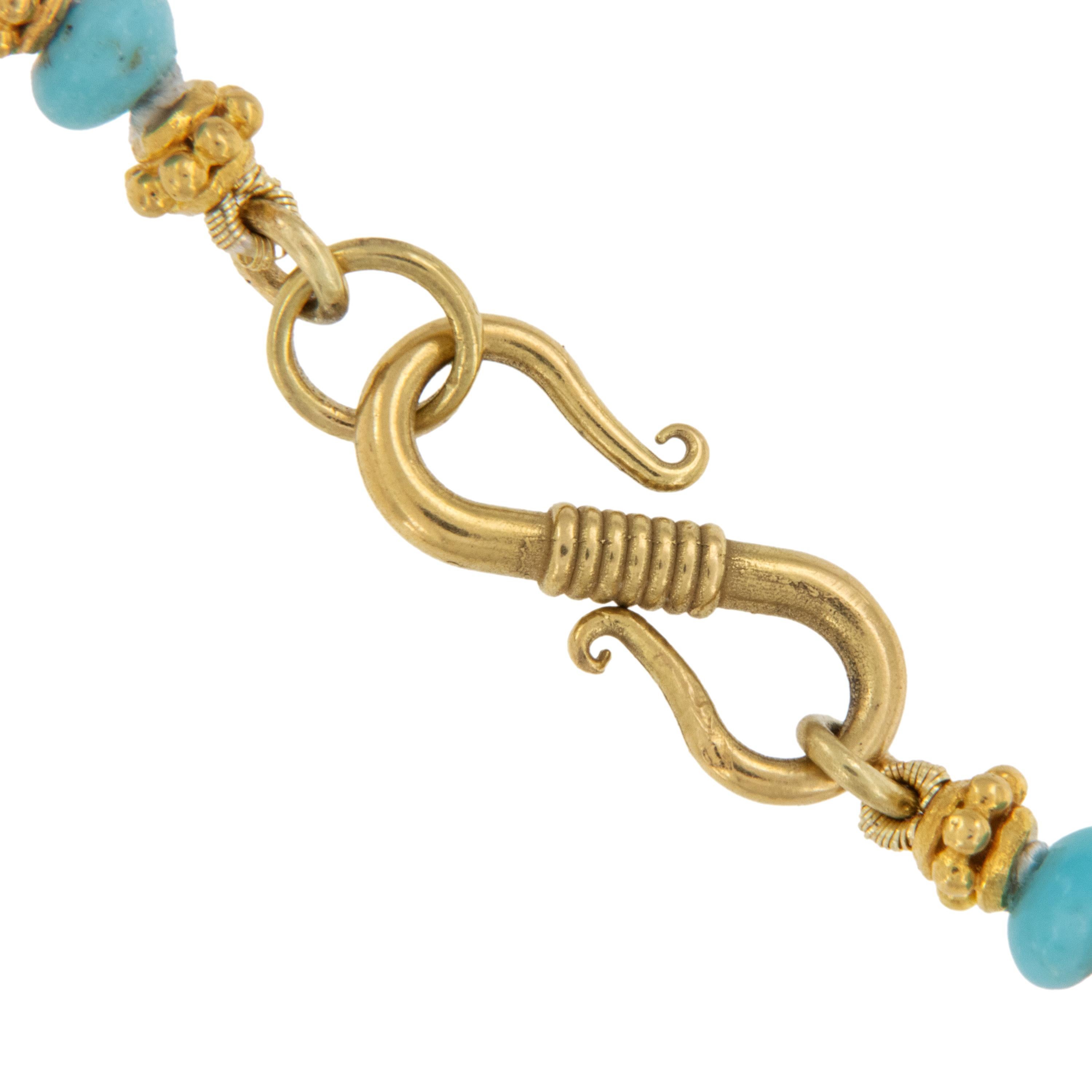 Perle Collier en or jaune 18 carats perles d'Akoya, turquoise et tourmaline rose en vente