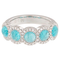 Estate 18 Karat White Gold Brazilian Paraiba Tourmaline and Diamond Ring