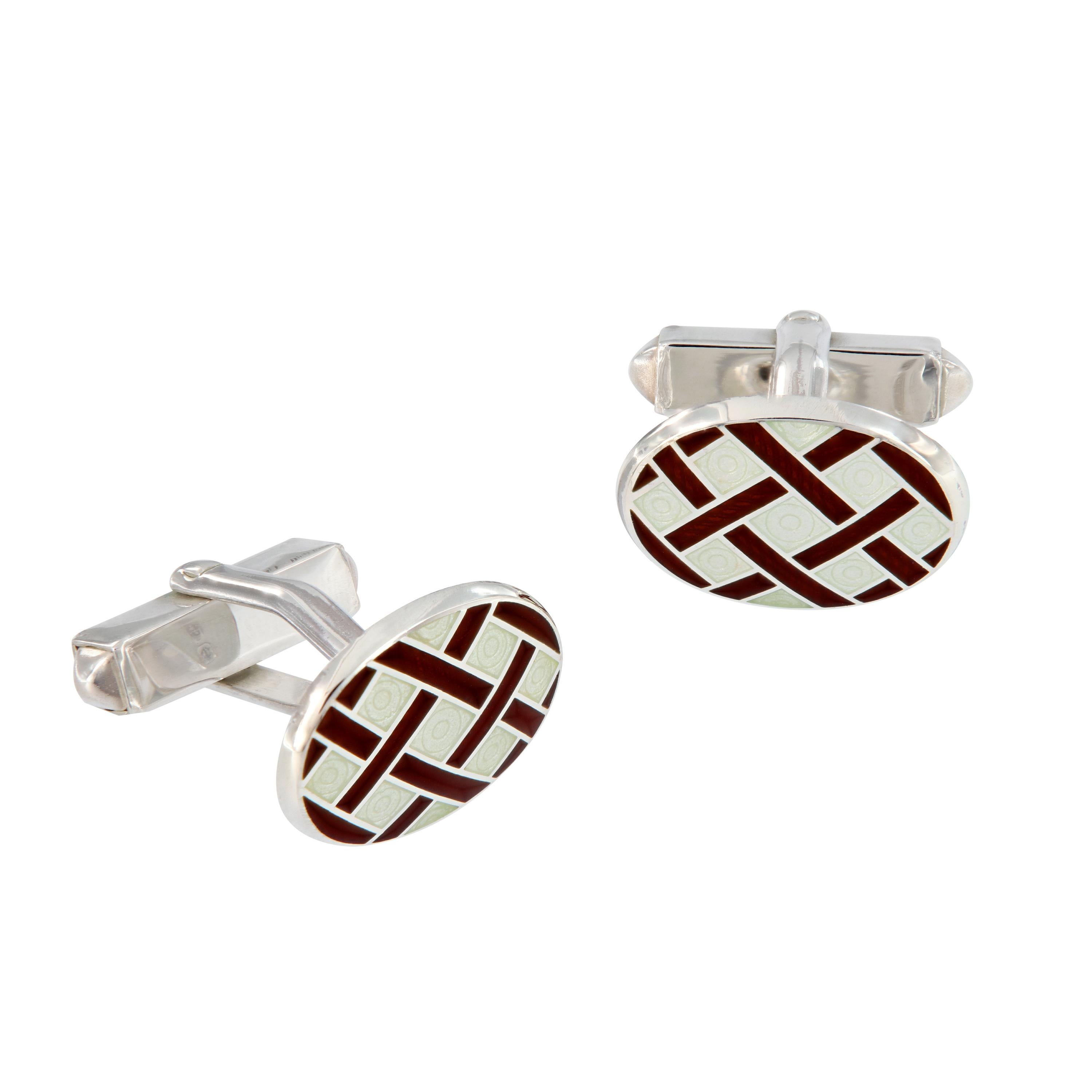 Sterling Silver Guilloche Enamel Cufflinks For Sale