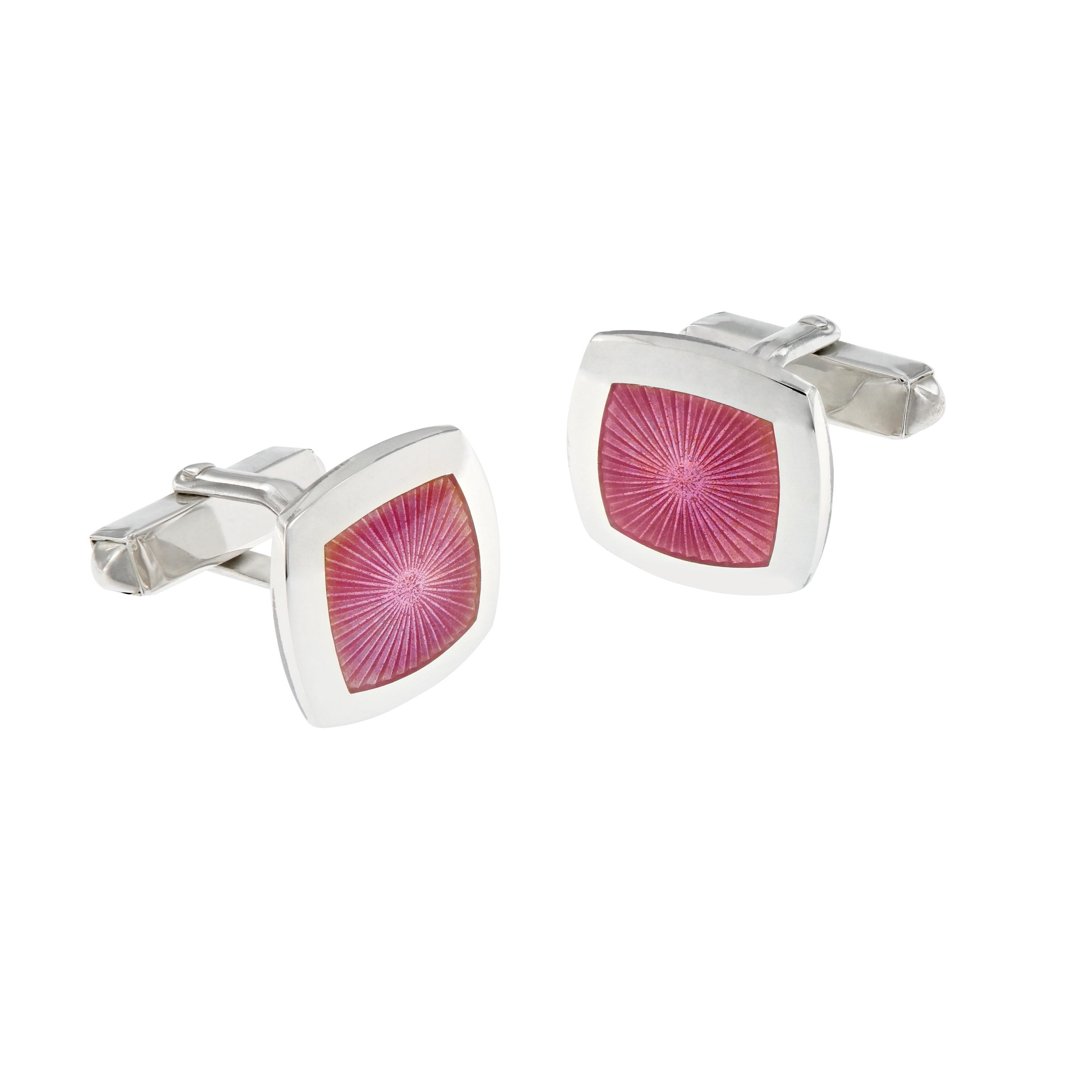 Sterling Silver Guilloche Enamel Cufflinks