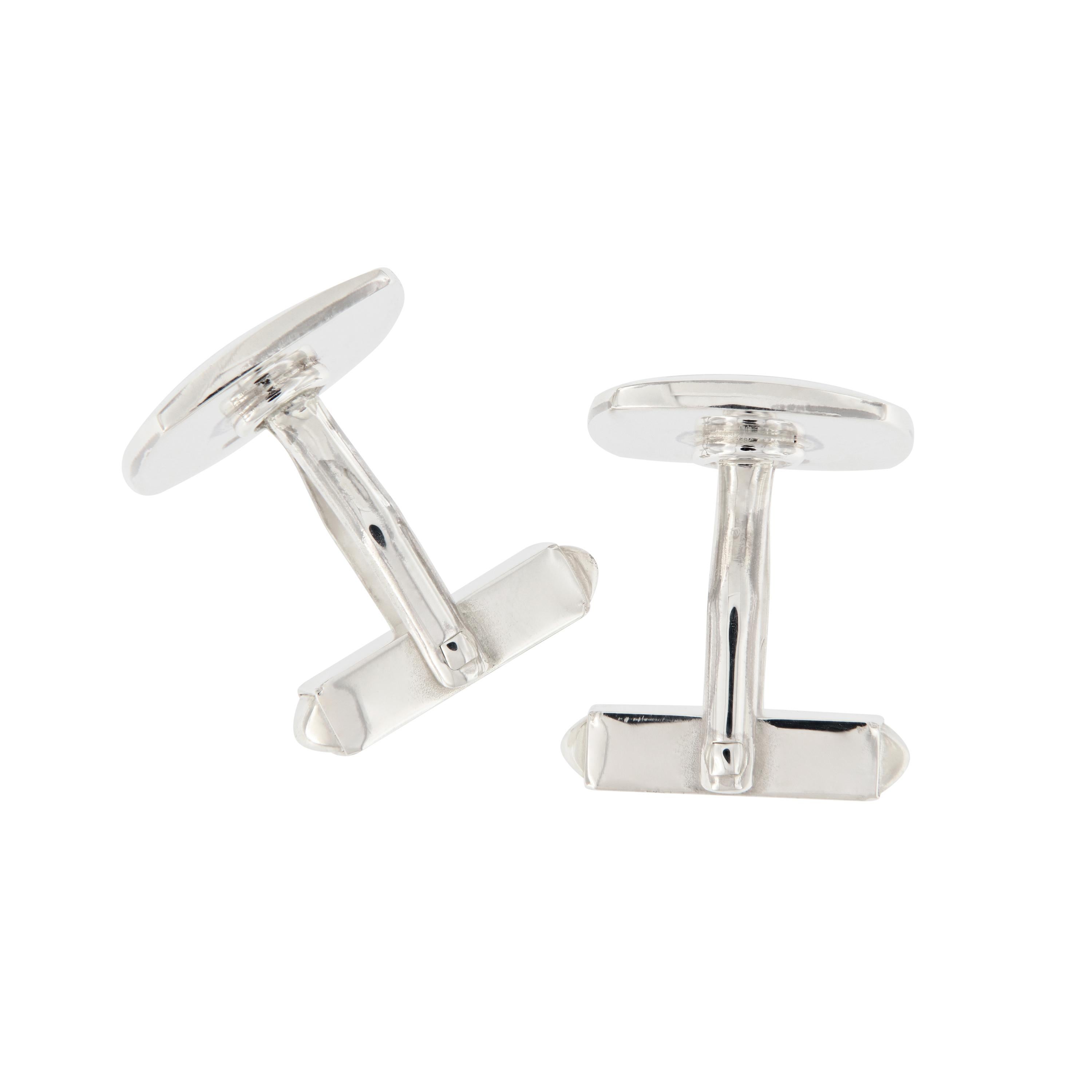 Men's Sterling Silver Guilloche Enamel Cross Cufflinks