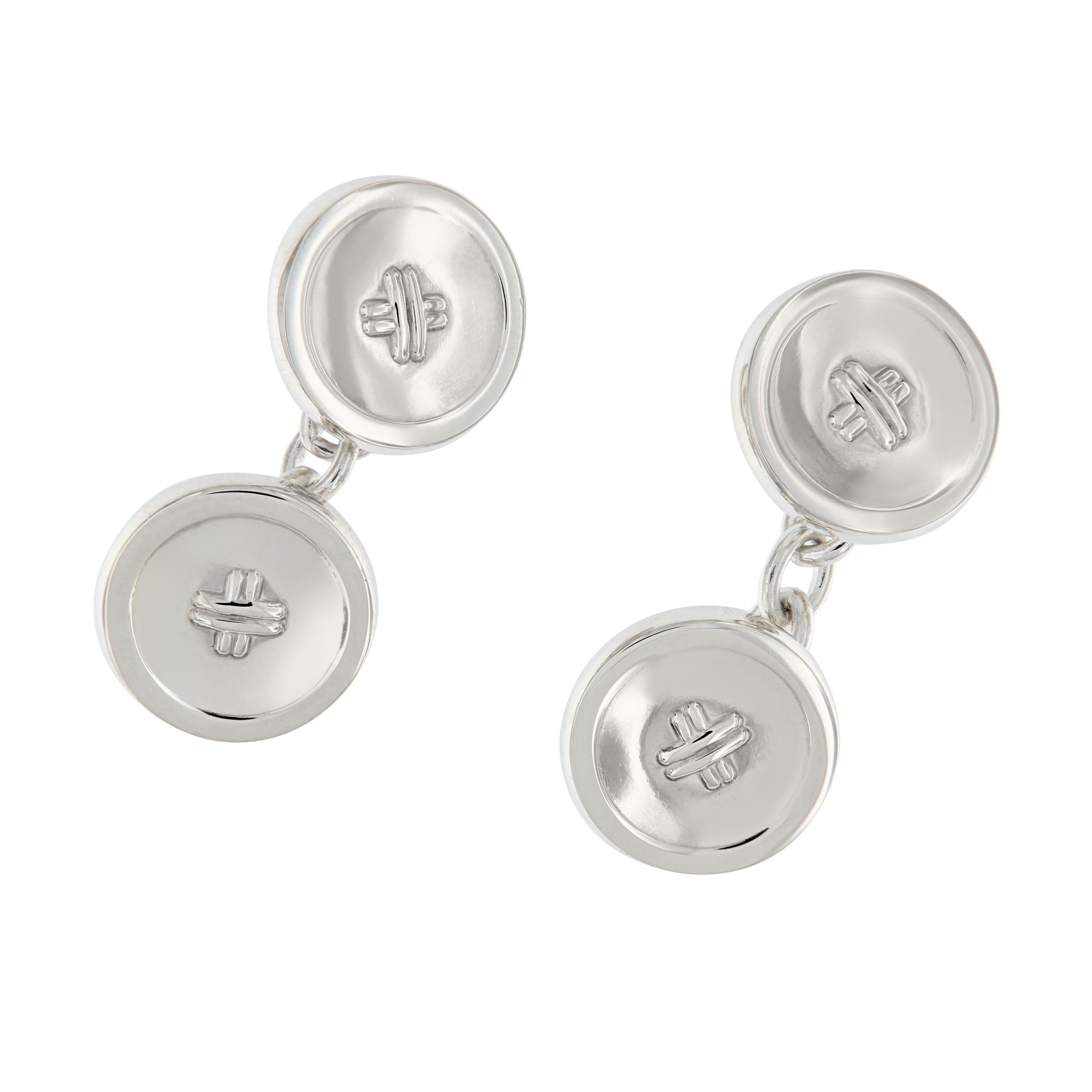 Sterling Silver Double Round Chain Link Cufflinks For Sale