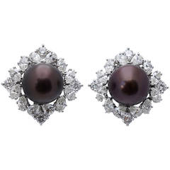 Black Pearl Diamond Platinum Earclips