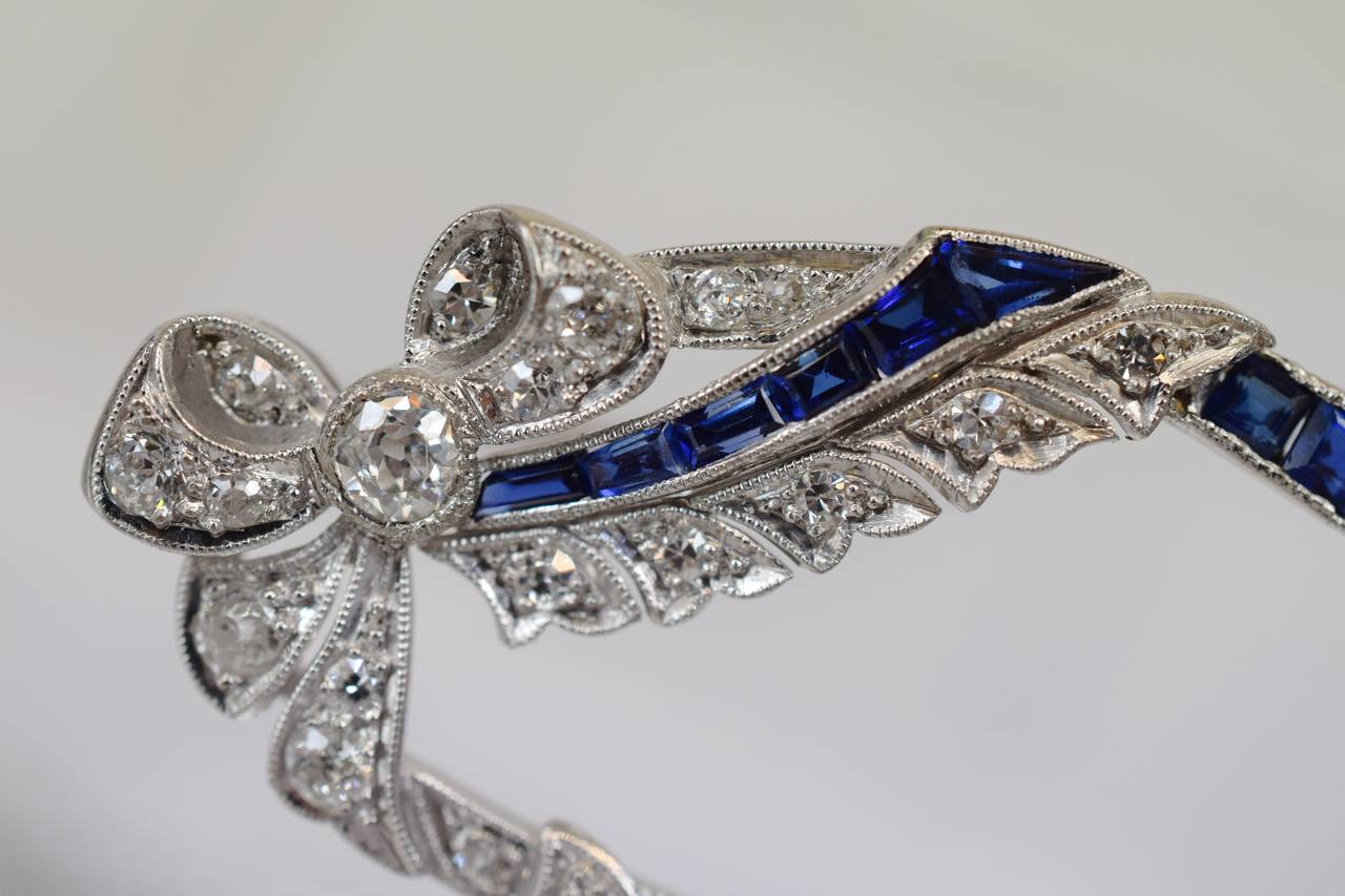 Art Deco Sapphire Diamond Platinum Brooch 2