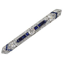 Art Deco Sapphire Diamond Gold Platinum Bar Pin 12