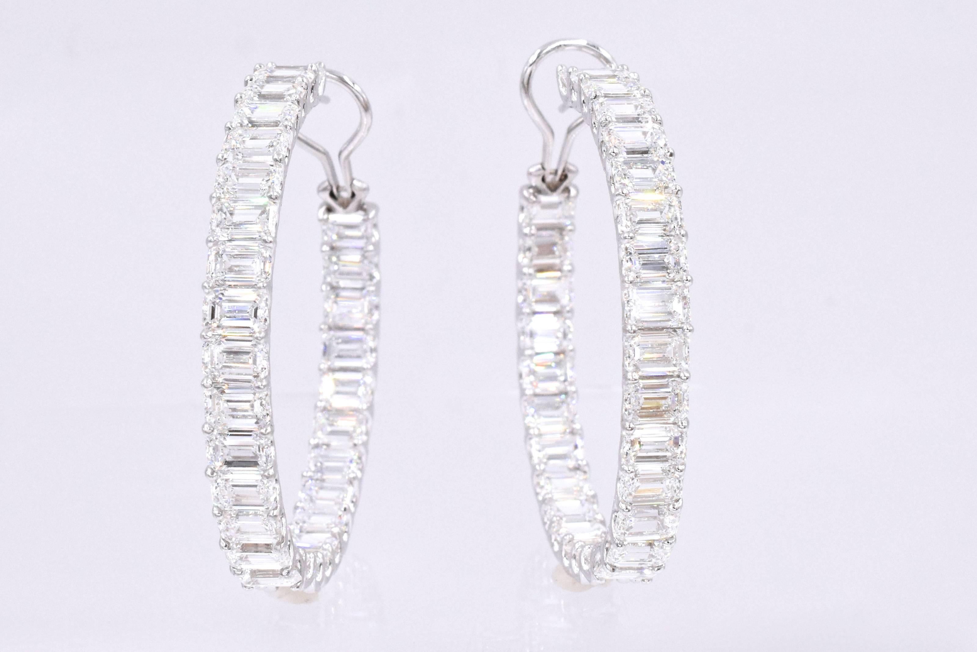 Stunning!!  Created by NALLY
You don't have to be Beyonce to wear these stunning diamond hoops!

58 G.I.A certified emerald cut diamonds set in 18k white gold.
Total weight of the diamonds is 36.48 carats , average weight of each diamond  is