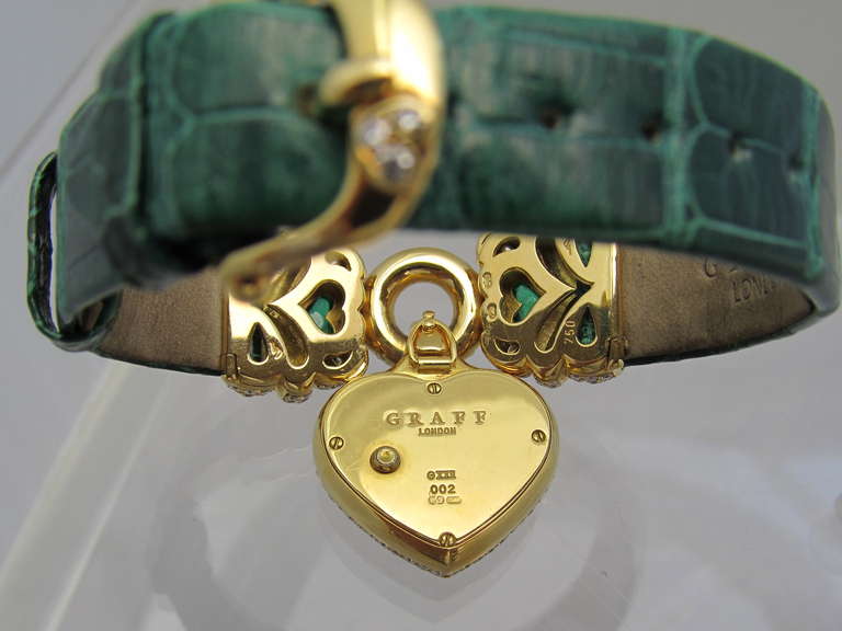 Women's Graff Lady's Yellow Gold, Diamond and Emerald Heart-Shaped Wristwatch