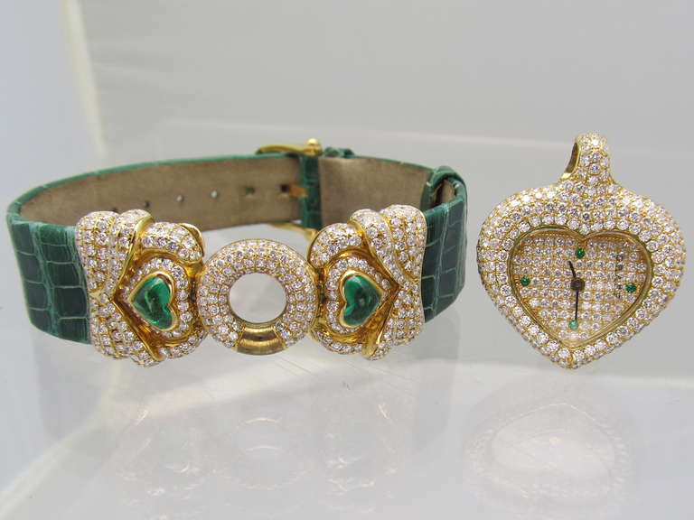 Graff Lady's Yellow Gold, Diamond and Emerald Heart-Shaped Wristwatch 1