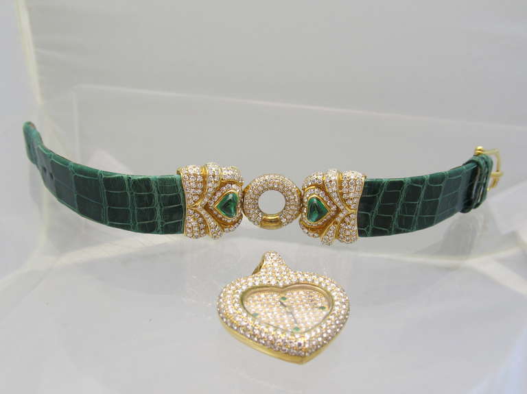 Graff Lady's Yellow Gold, Diamond and Emerald Heart-Shaped Wristwatch 4