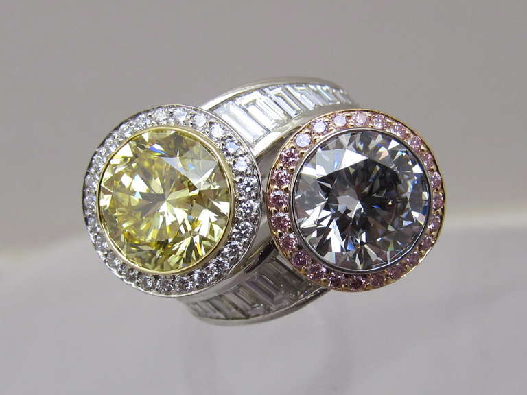 NALLY  G.I.A. Blue and Vivid Yellow Diamond Ring In New Condition In New York, NY