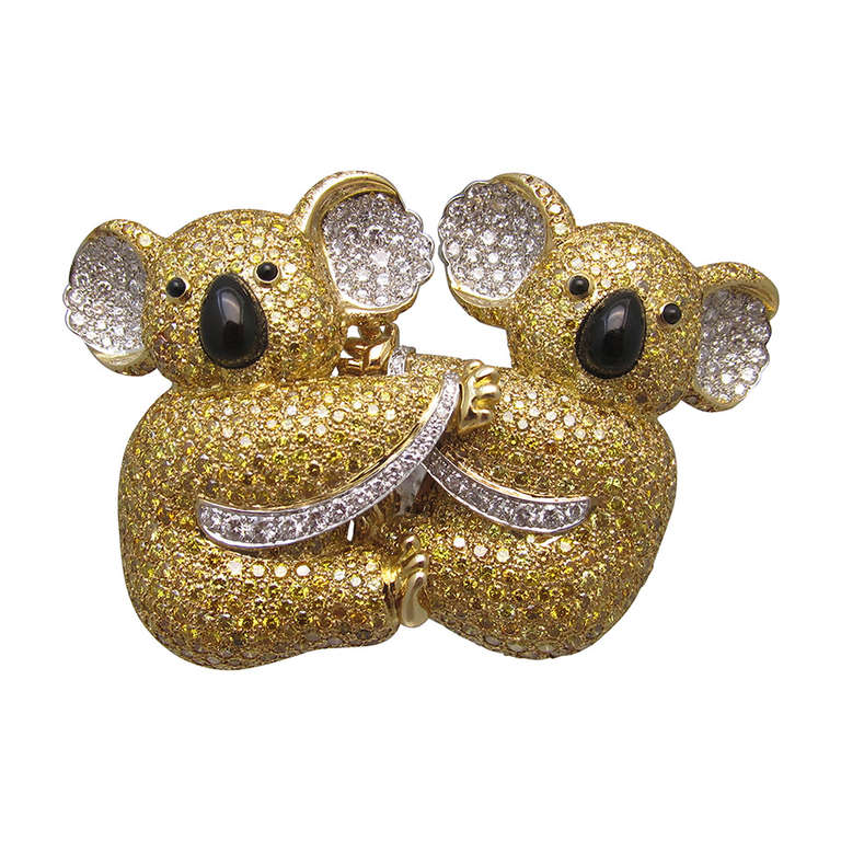 Graff Yellow Diamond Two Koala Bear Detachable Brooch For Sale at 1stdibs
