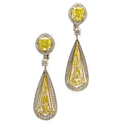 Magnificent! Kite Shape Fancy Yellow Diamond Earrings!