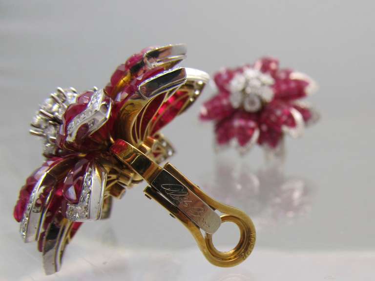 Alletto Brothers Mystere Style Ruby Diamond Ear Clips In Excellent Condition In New York, NY