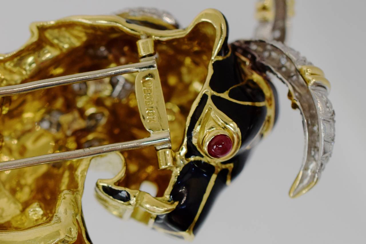 Artist David Webb Enamel Ruby Diamond Brooch