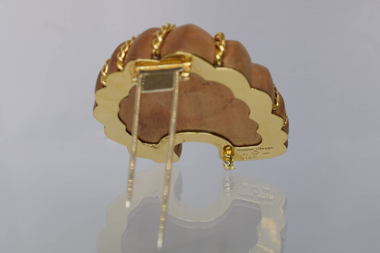 Seaman Schepps Wood and Gold Sea Shell Brooch