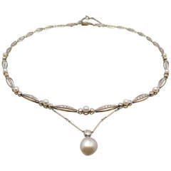Art Deco Natural Pearl Diamond Necklace 3