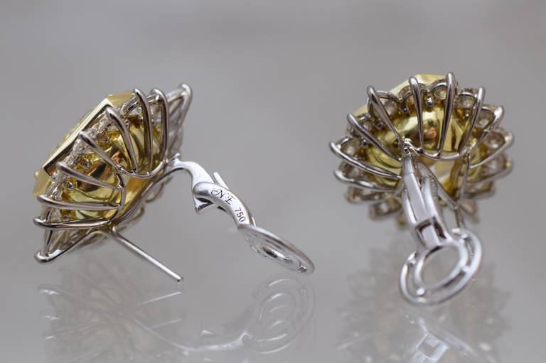 Impressive GIA Cert Fancy Yellow Diamond Earclips