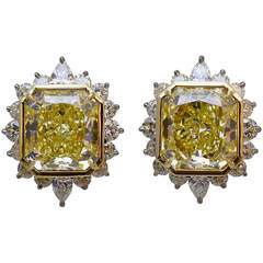Impressive GIA Cert Fancy Yellow Diamond Earclips