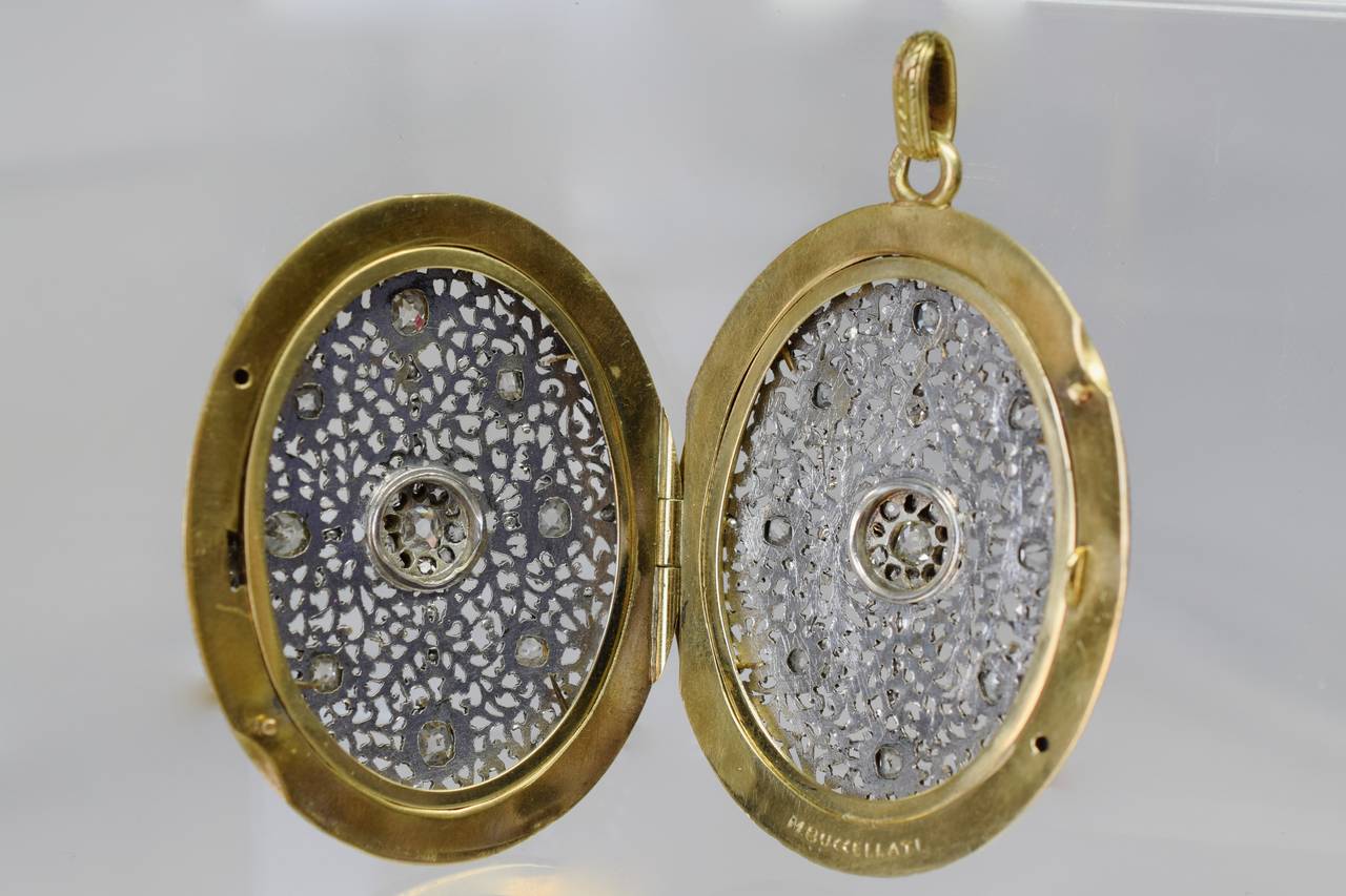 Buccellati Diamond Gold Locket Pendant In Excellent Condition In New York, NY
