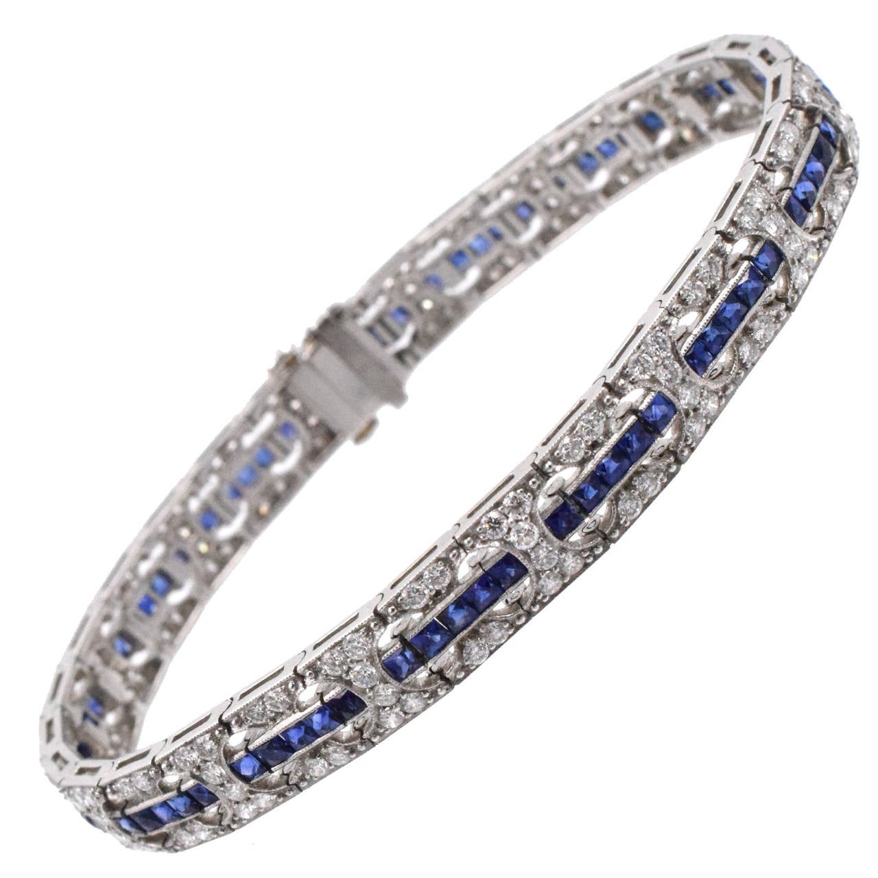 Diamond Sapphire Line Bracelet For Sale at 1stdibs