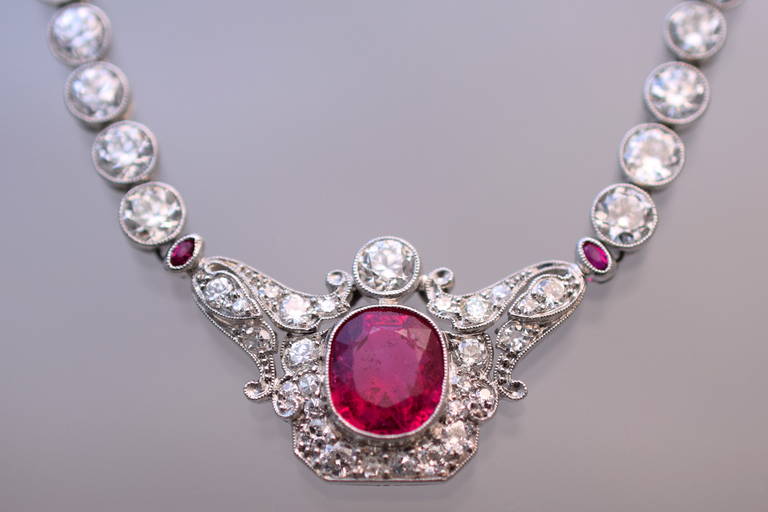 Edwardian Spinel Diamond Jabot Brooch In Excellent Condition For Sale In New York, NY