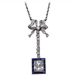 Art Deco Diamond Sapphire Gold Necklace