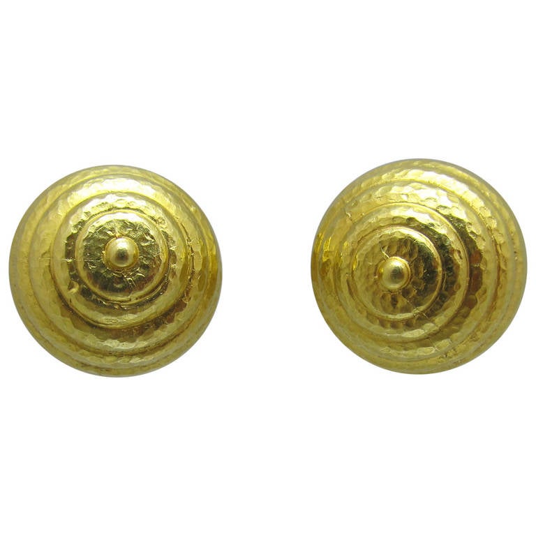 Button Shaped Gold Earrings