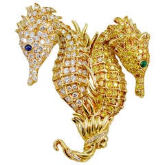 Vintage Tiffany & Co Color Diamond Seahorse Brooch