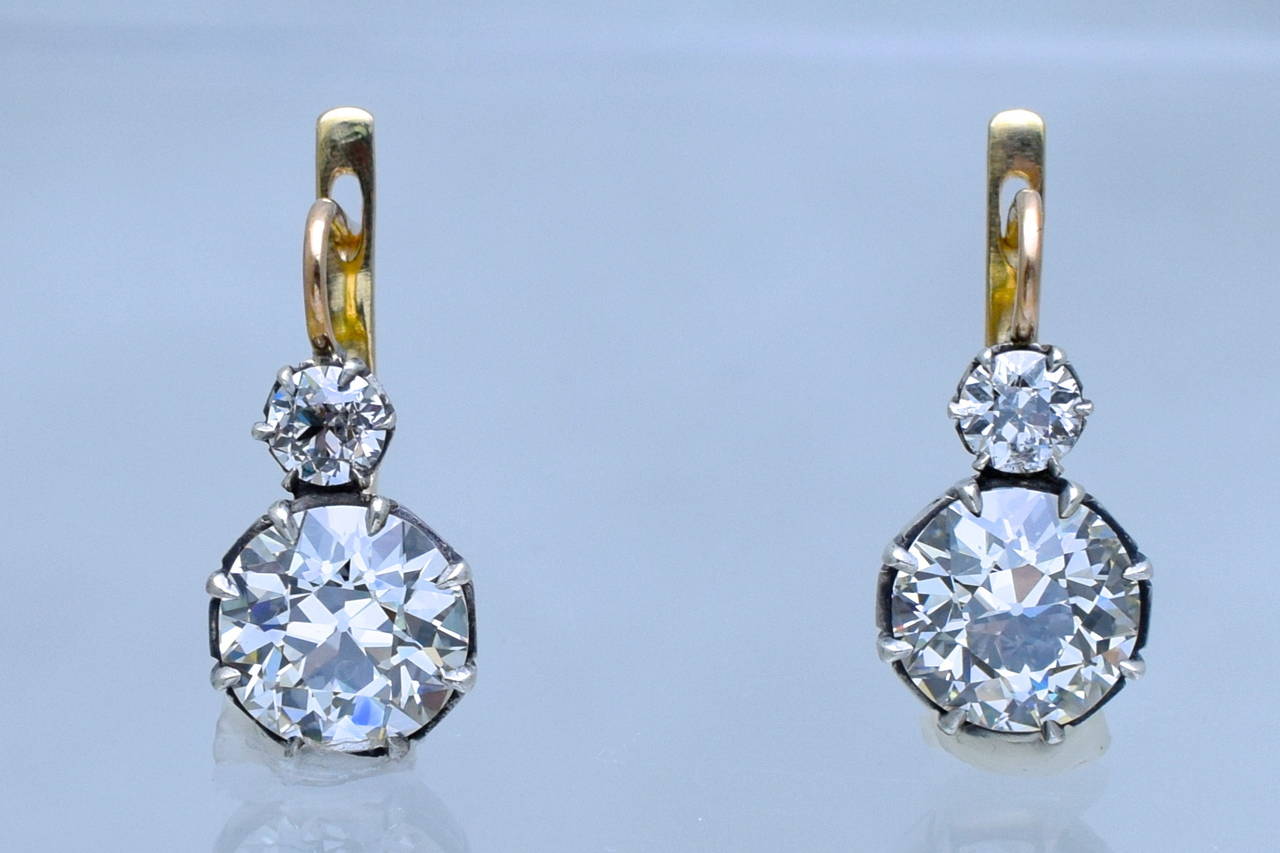 Women's Timeless Old European Diamond Double Drop Earrings For Sale