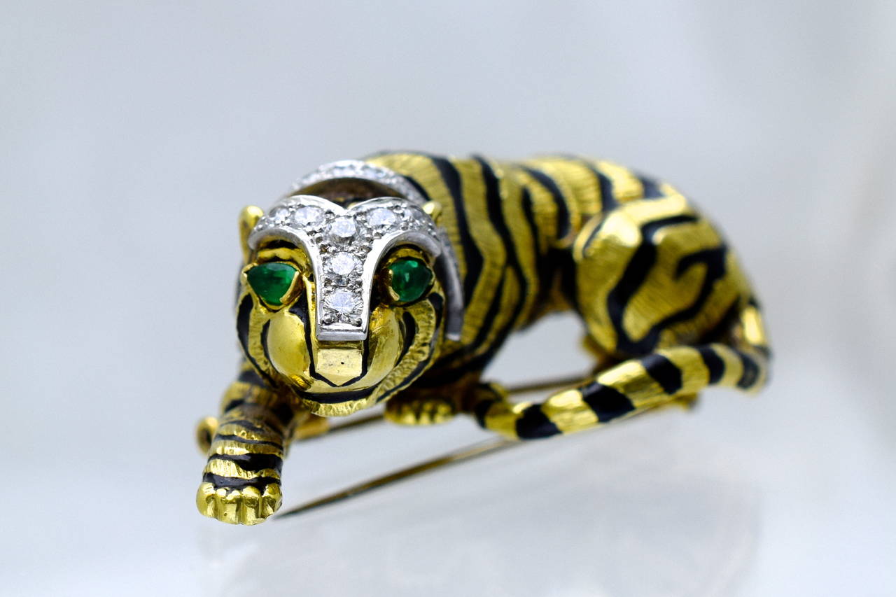 David Webb Diamond Tiger Brooch