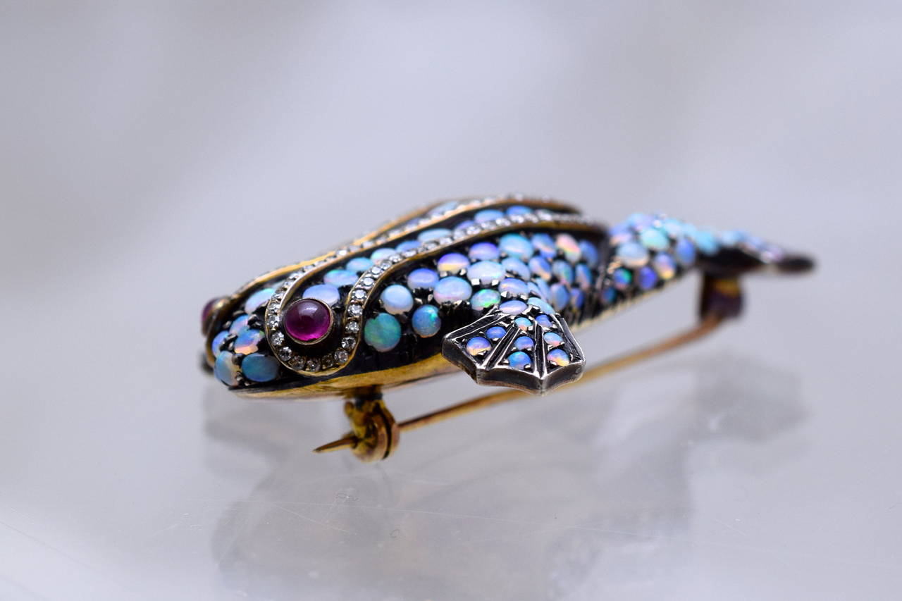 Colorful Opal Diamond Frog Brooch In Excellent Condition In New York, NY