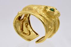 David Webb Emerald Gold Leopard Cuff Bracelet
