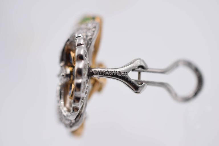 Tiffany & Co. by Oscar Heyman Tsavorite Diamond Gold Platinum Daisy Earclips In Excellent Condition In New York, NY