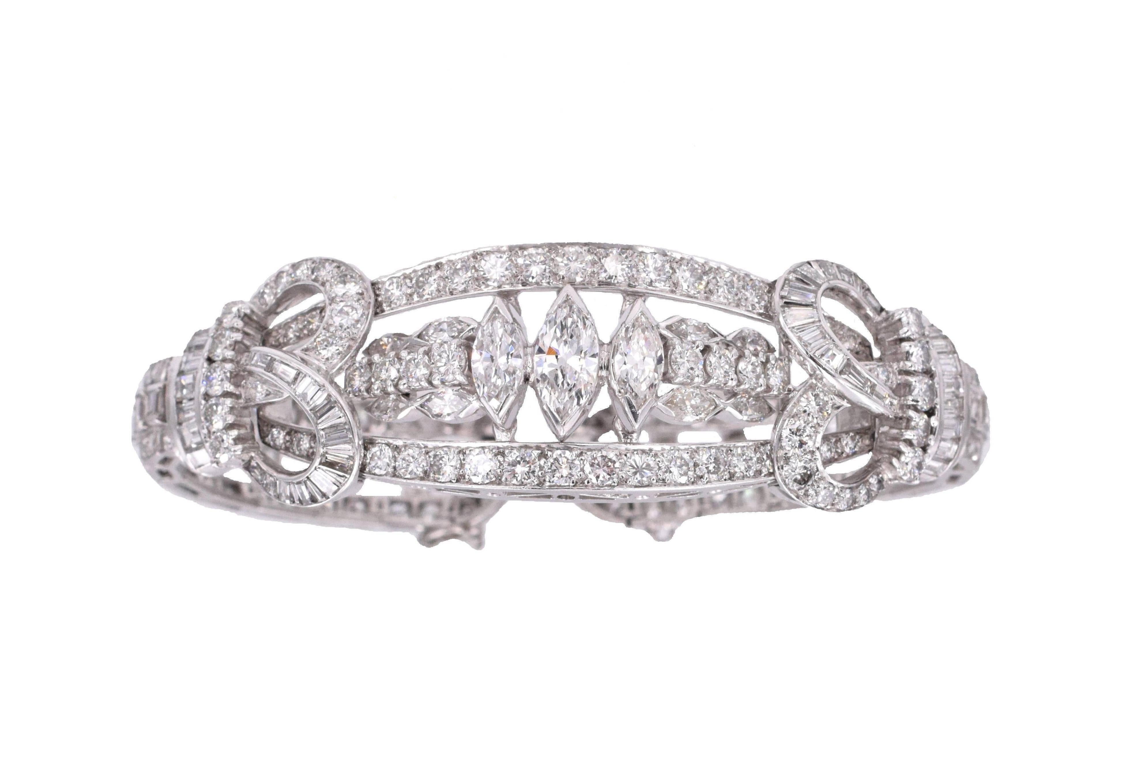Stunning Art Deco Bracelet
 Circa 1930's
 Estimated diamond weight is 15-16 carats
G- color VS-clarity
Platinum
Length of the bracelet is 6.5 inches