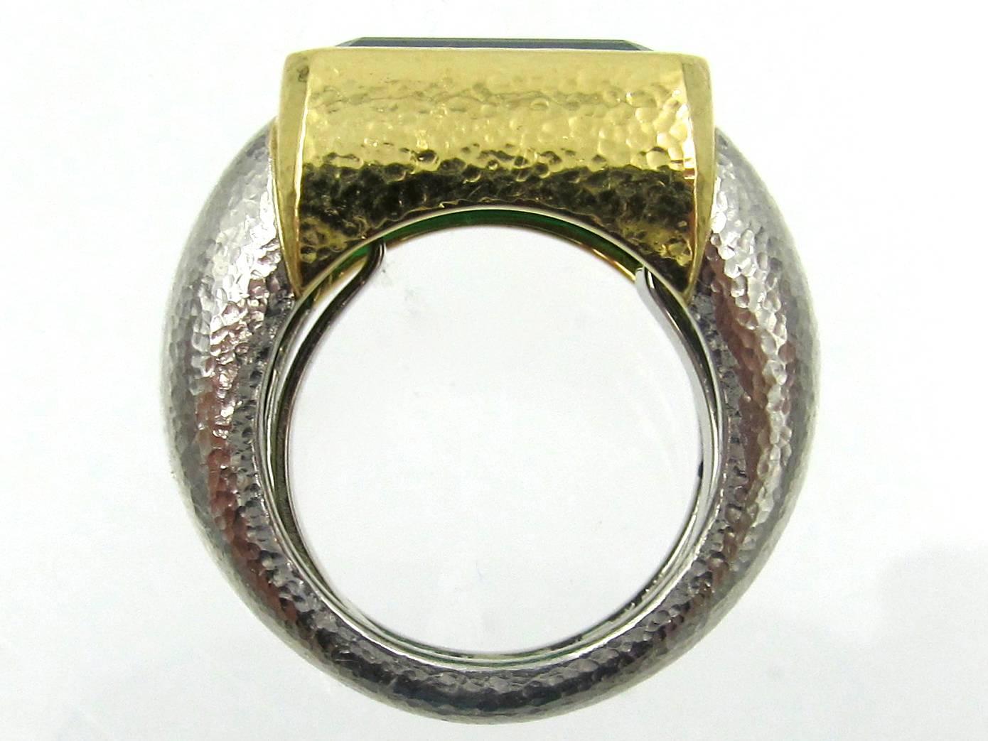 David Webb Smaragd-Gold-Platin-Ring (Smaragdschliff) im Angebot