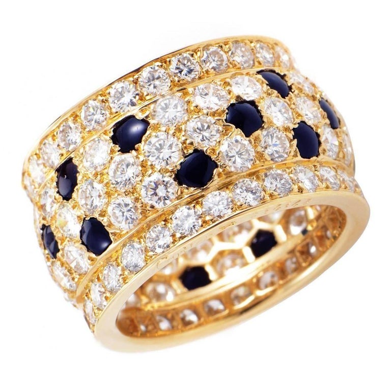 Cartier Sapphire Diamond Gold Panther Band Ring For Sale