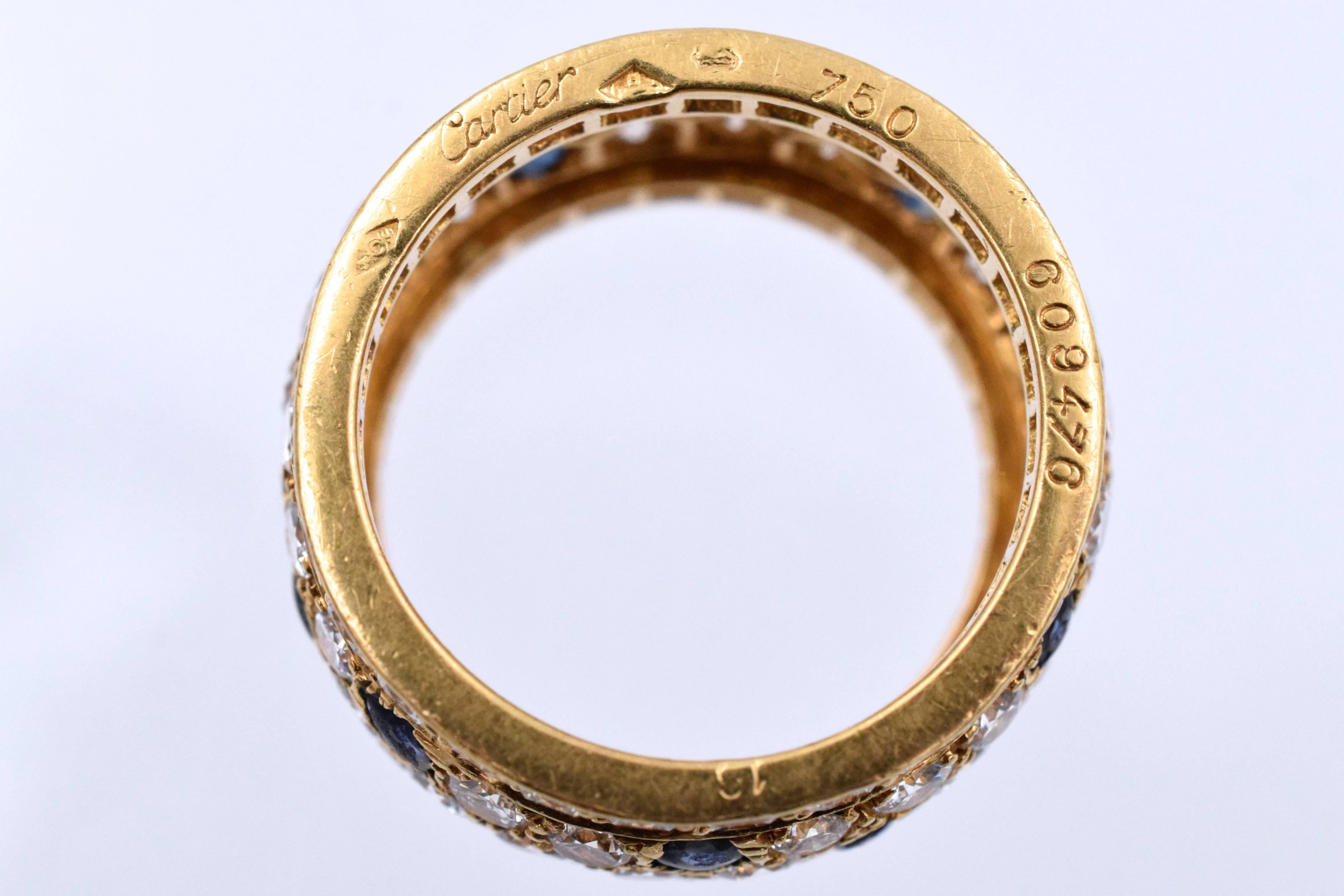 Artist Cartier Sapphire Diamond Gold Panther Band Ring