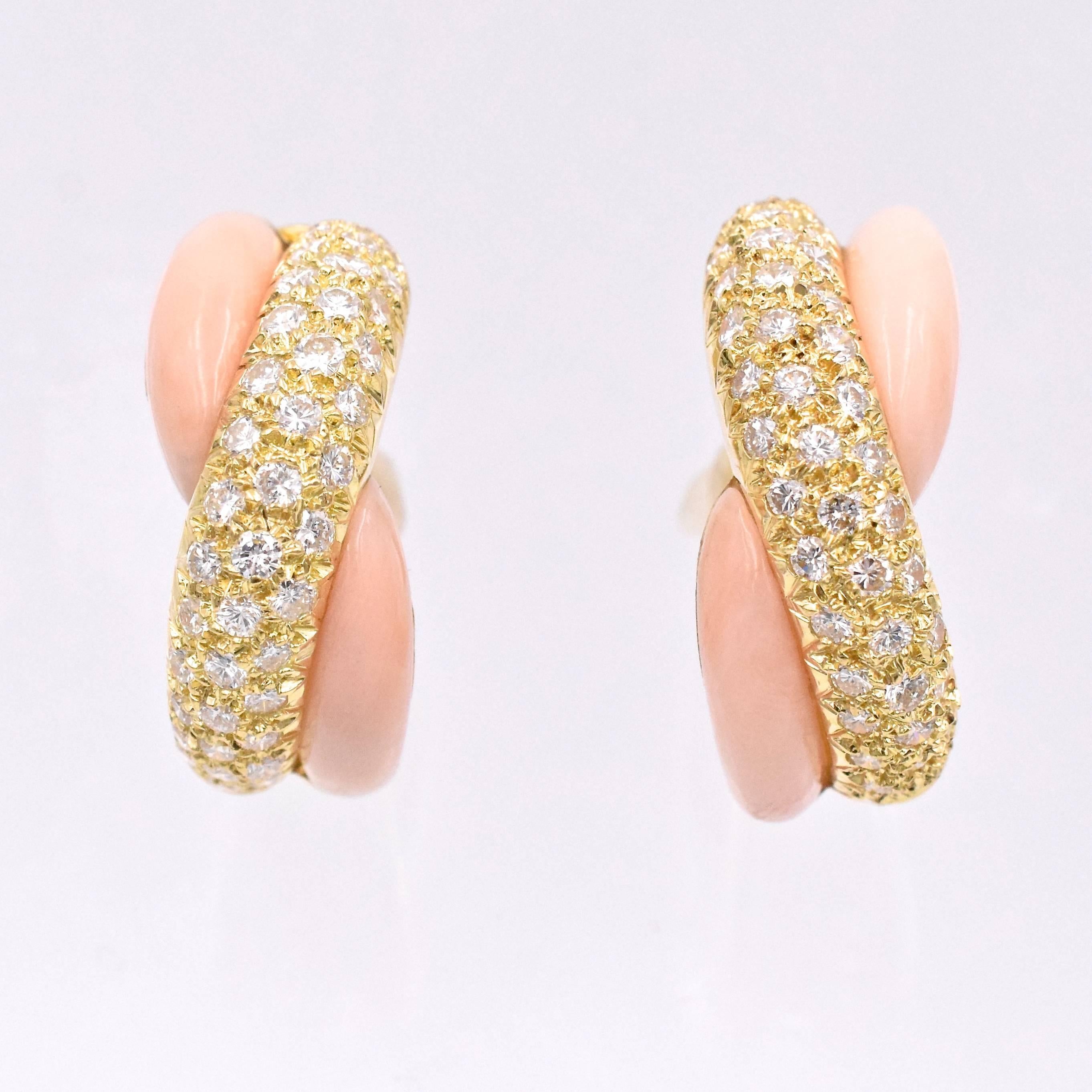 Van Cleef & Arpels Angel Coral Diamond Gold Earrings 2