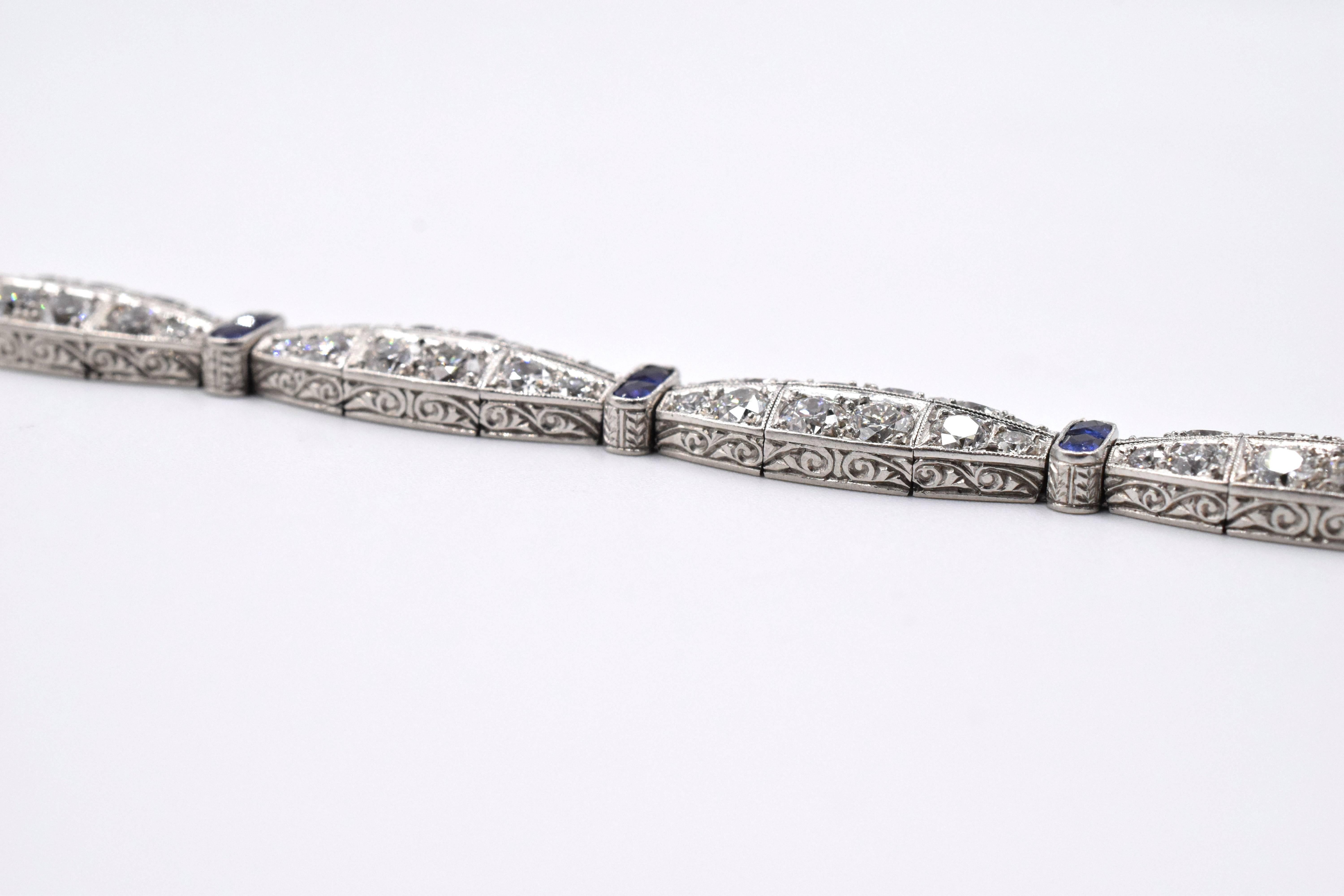 1930s Art Deco Sapphire Diamond Platinum Bracelet In Excellent Condition In New York, NY