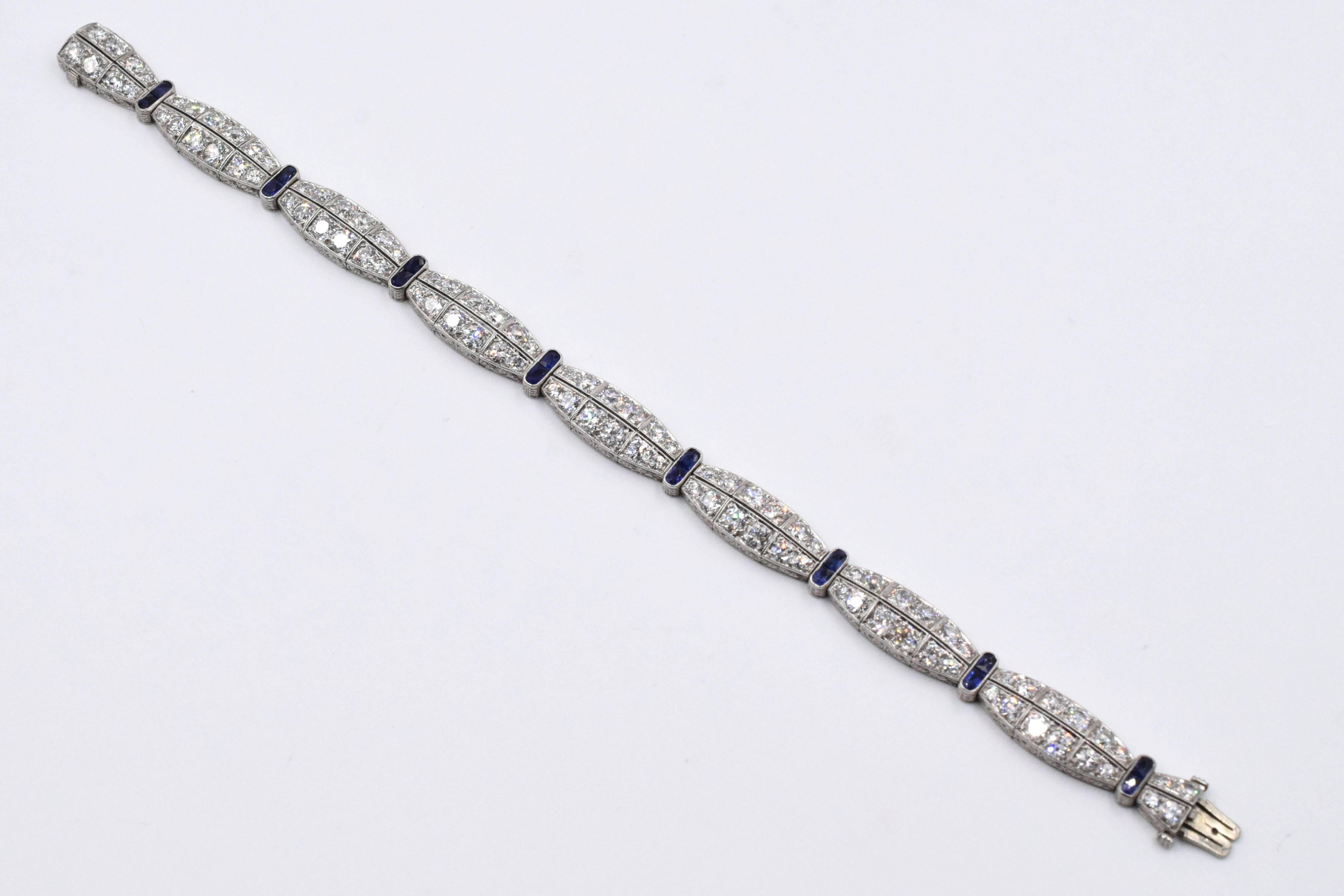 Women's 1930s Art Deco Sapphire Diamond Platinum Bracelet