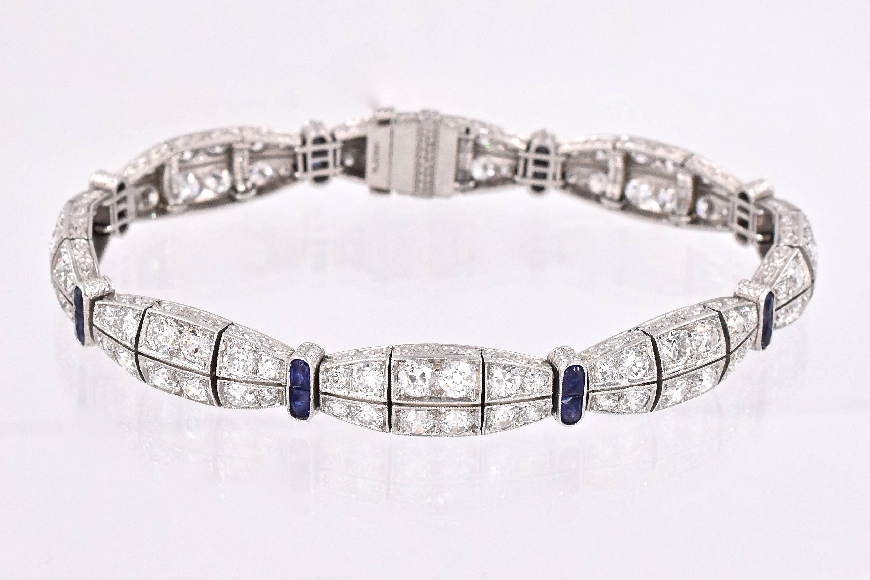 1930s Art Deco Sapphire Diamond Platinum Bracelet 2