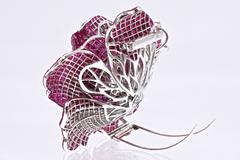 Invisibly Set Burmese Ruby Flower Brooch