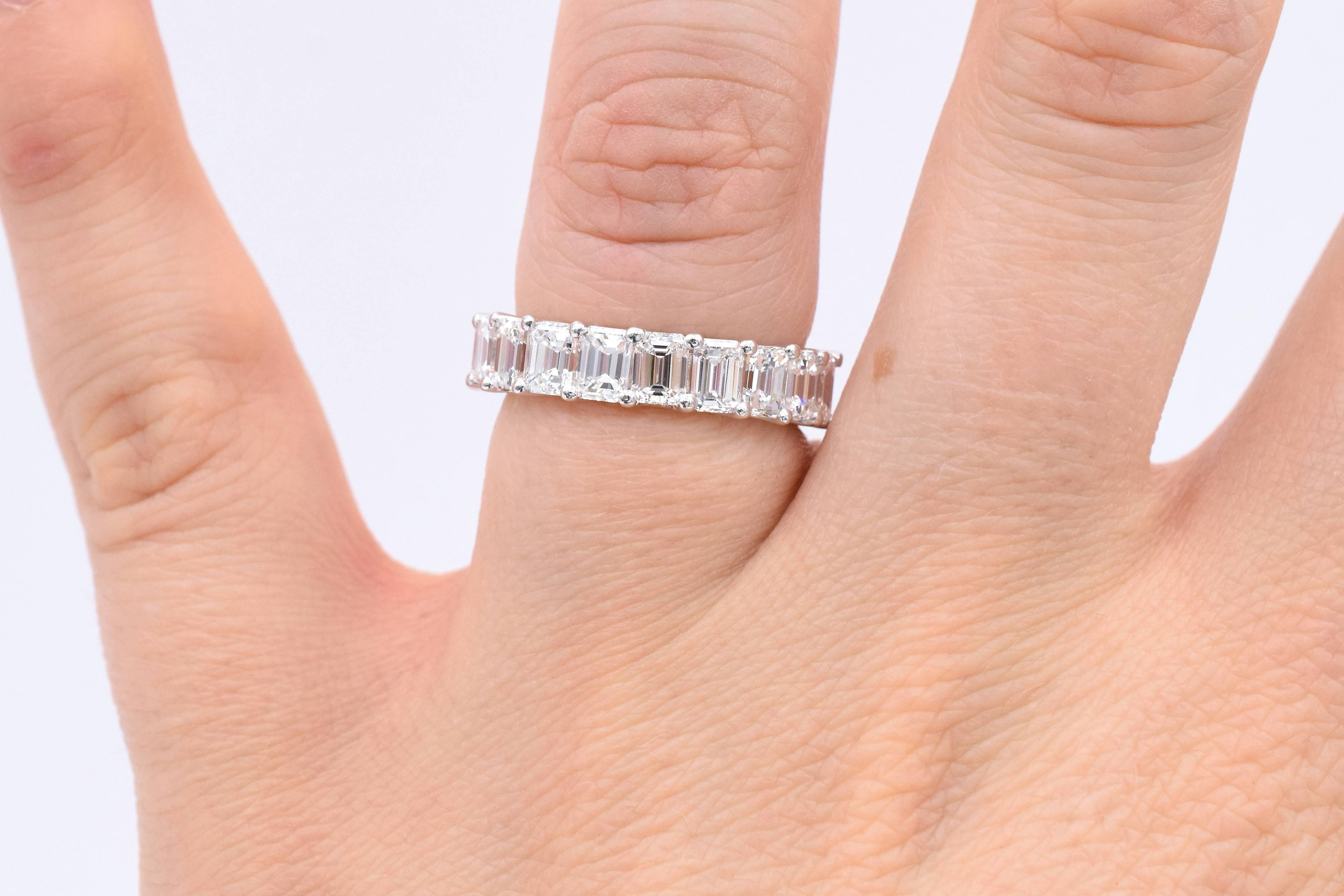 Women's Nally Jewels 5.40 Carat Emerald Cut Diamonds Platinum Eternity Band Ring For Sale