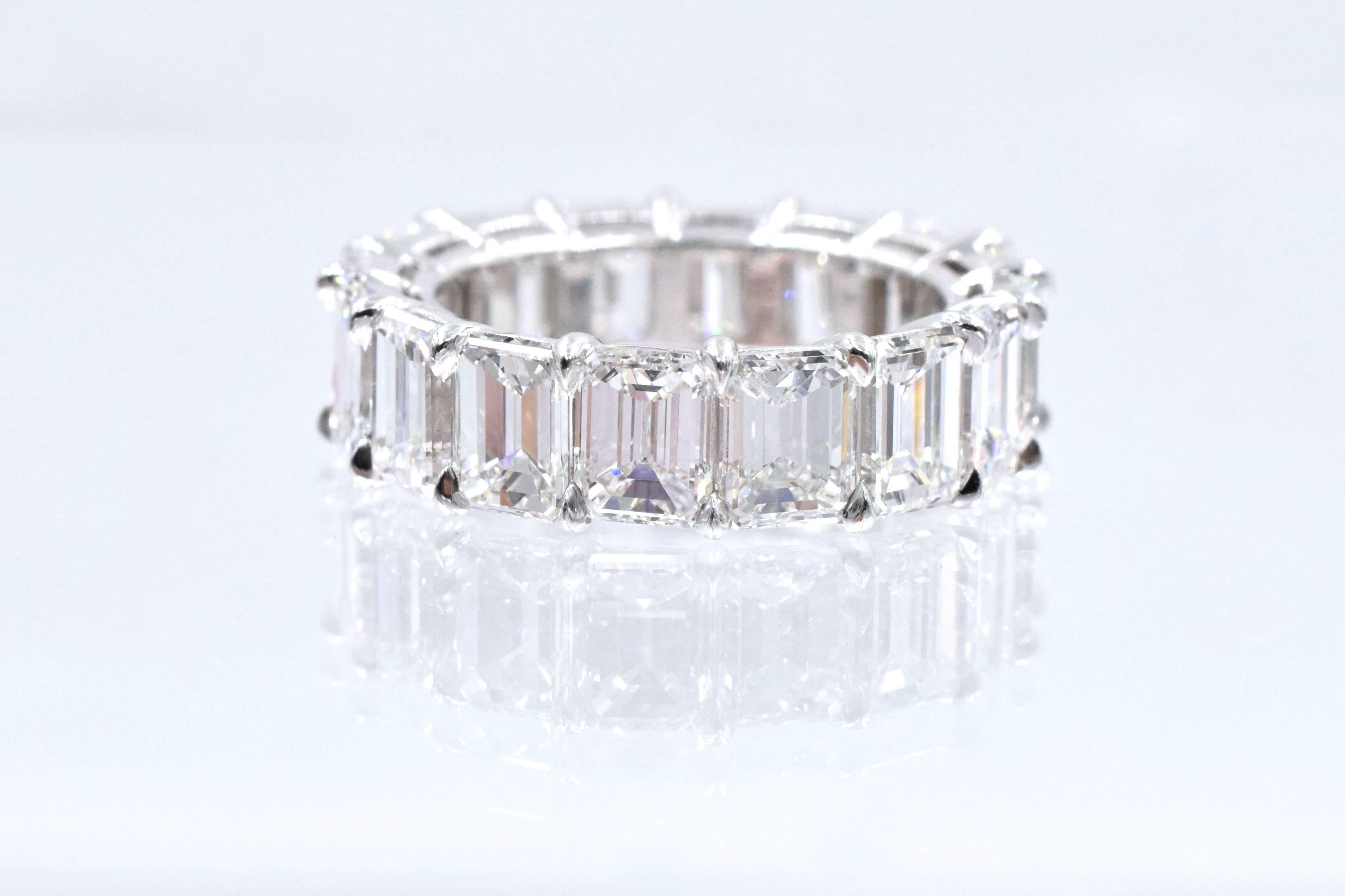 Contemporary Nally 9.80 Carat Emerald Cut Diamonds Platinum Band Ring