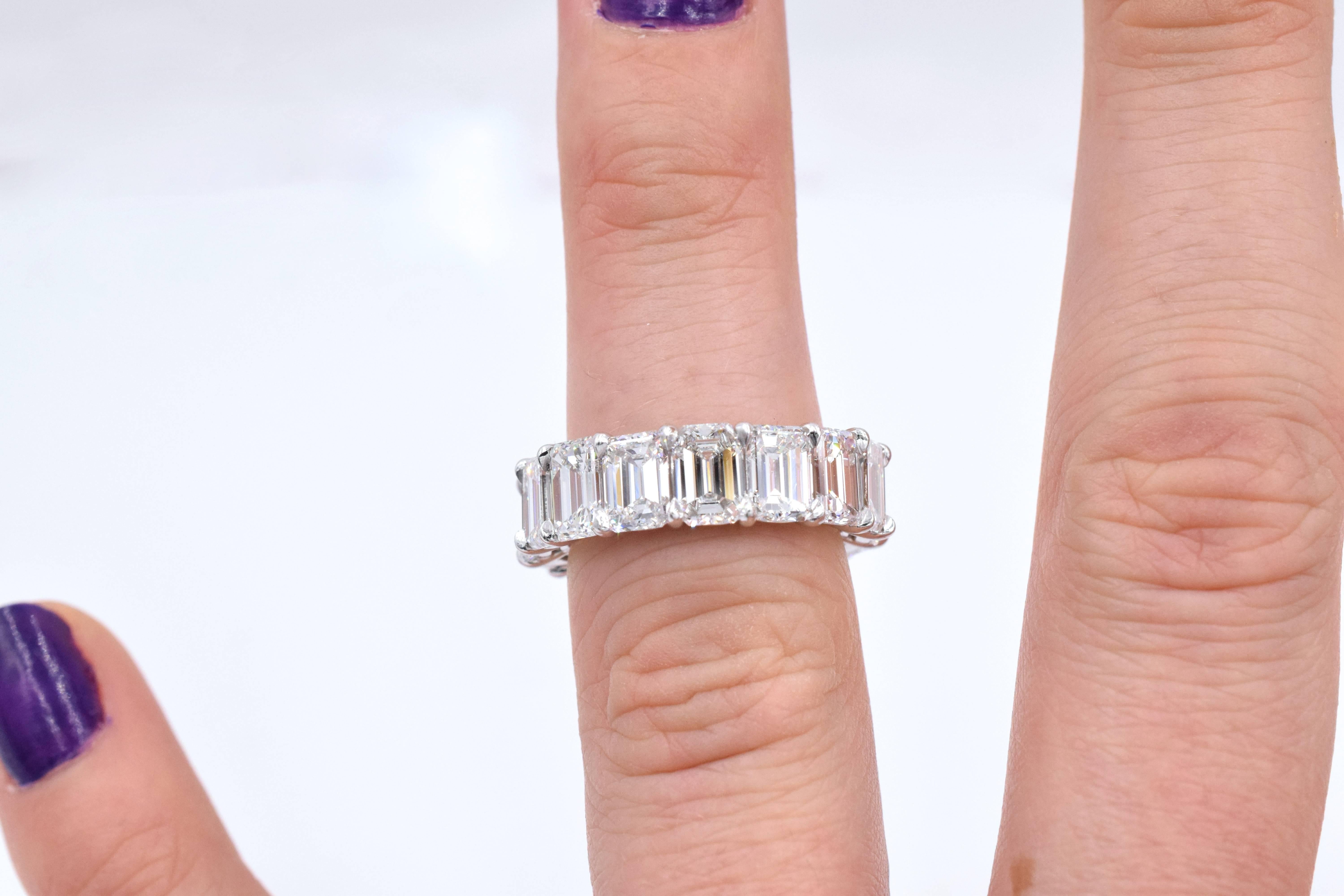 Nally 9.80 Carat Emerald Cut Diamonds Platinum Band Ring In New Condition In New York, NY