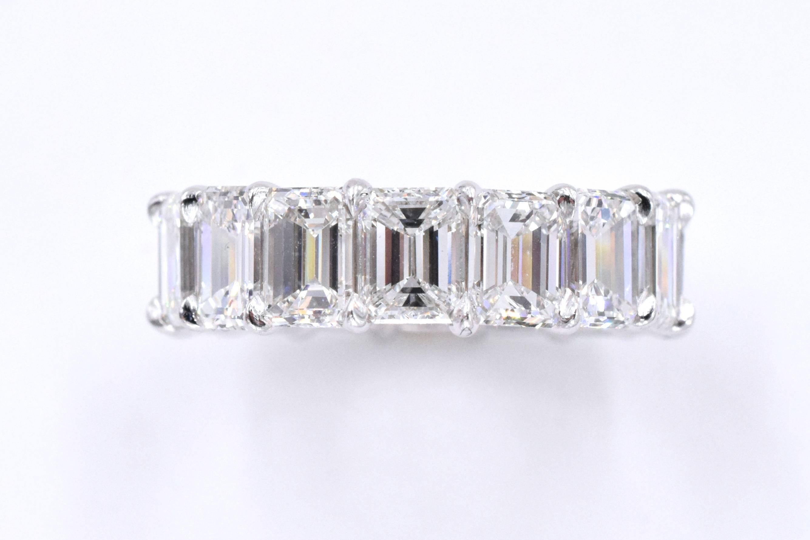 Women's Nally 9.80 Carat Emerald Cut Diamonds Platinum Band Ring
