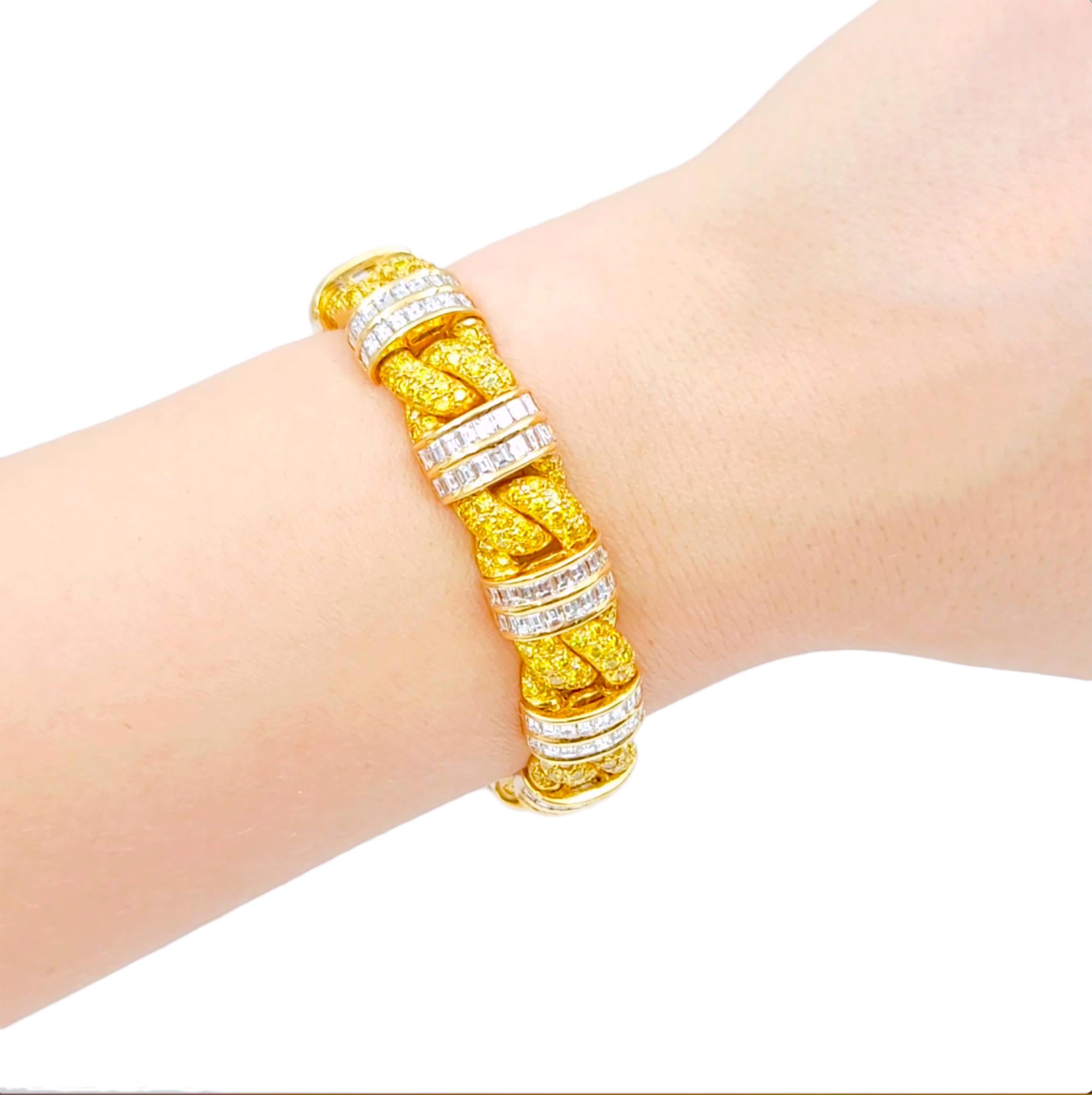 Round Cut Graff Fancy Intense Yellow and White Diamond Bracelet For Sale