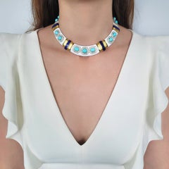 David Webb Turquoise Lapis Lazuli Diamond Necklace